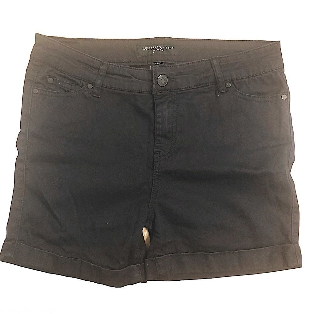 Celebrity Pink black goth hi rise denim stretch cuffed Shortie shorts girls -16